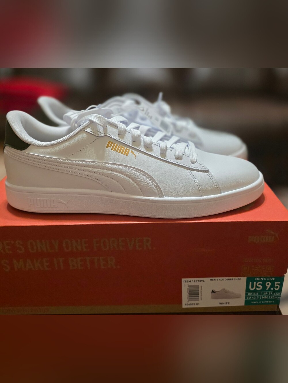 Puma White Low-Profile Ace Court Sneakers with Gold Logo